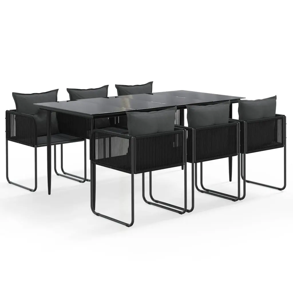 7 Piece Garden Dining Set Outdoor Use Black PE Rattan Steel Frame