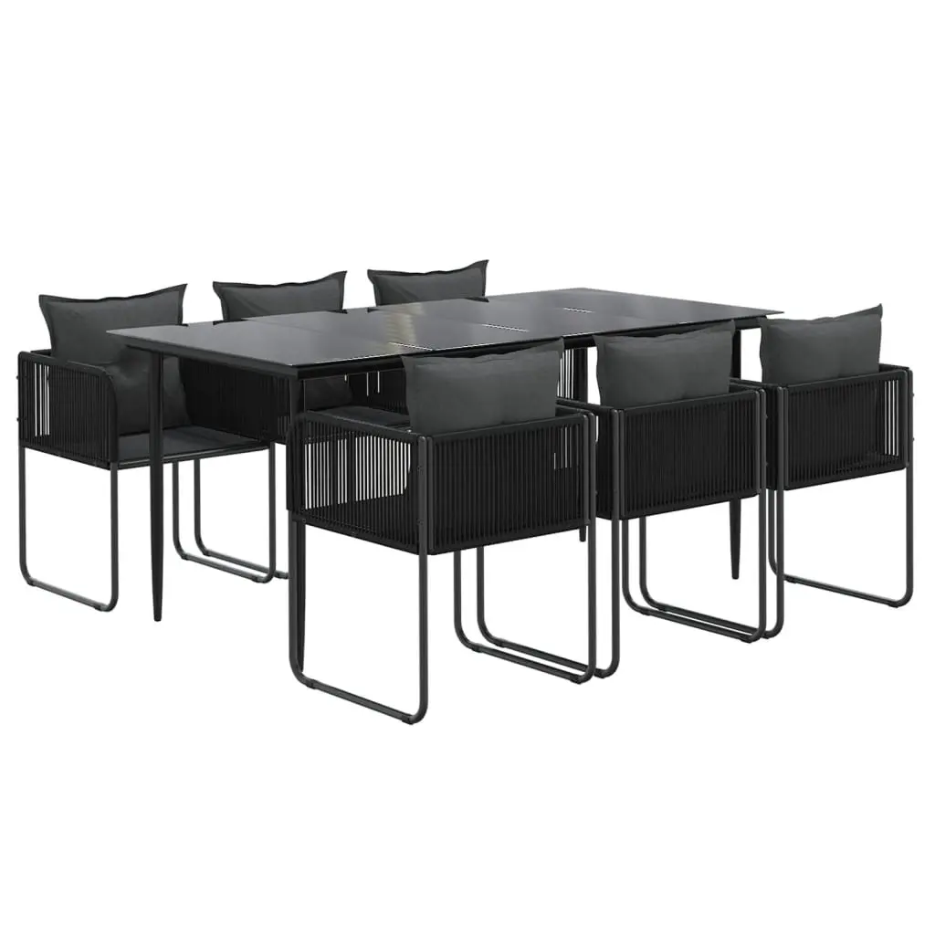 7 Piece Garden Dining Set Outdoor Use Black PE Rattan Steel Frame