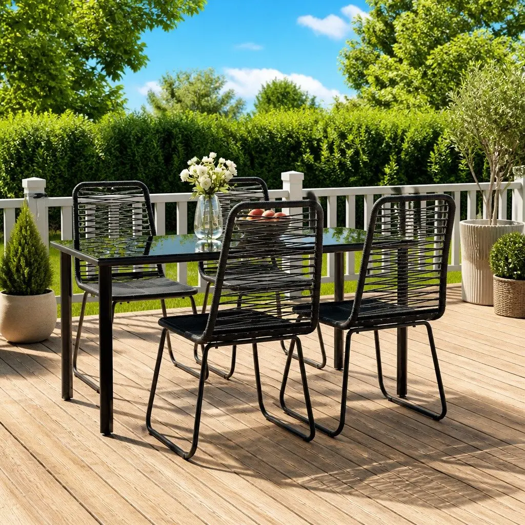 5 Piece Garden Dining Set Outdoor Use Black