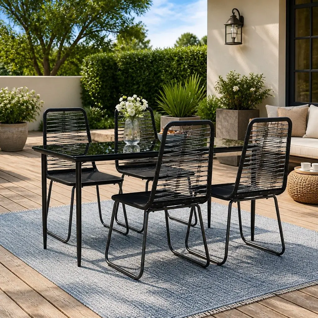Garden Dining Set Outdoor Use 5 Piece Black Rattan Table Chairs