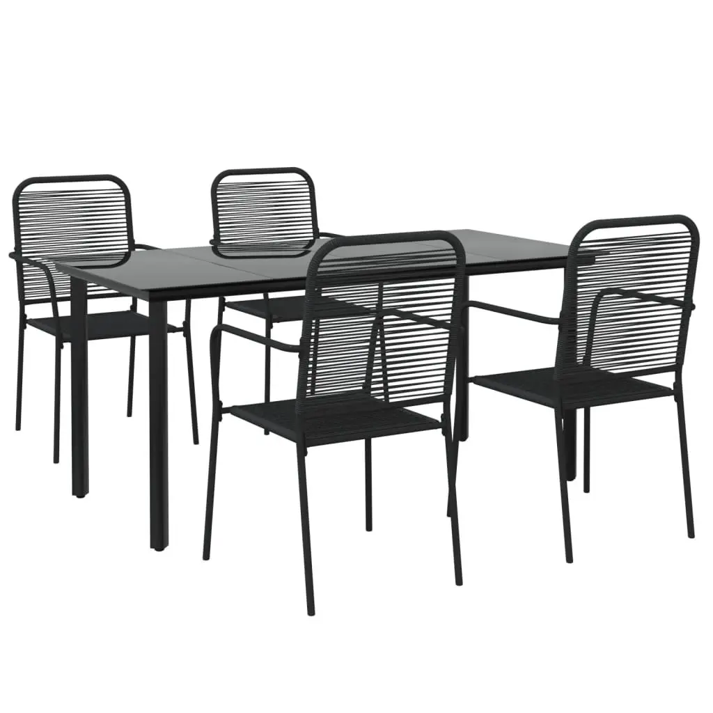 Outdoor Dining Set 5 Piece Patio Garden Furniture Black Cotton Rope Steel Chairs Table