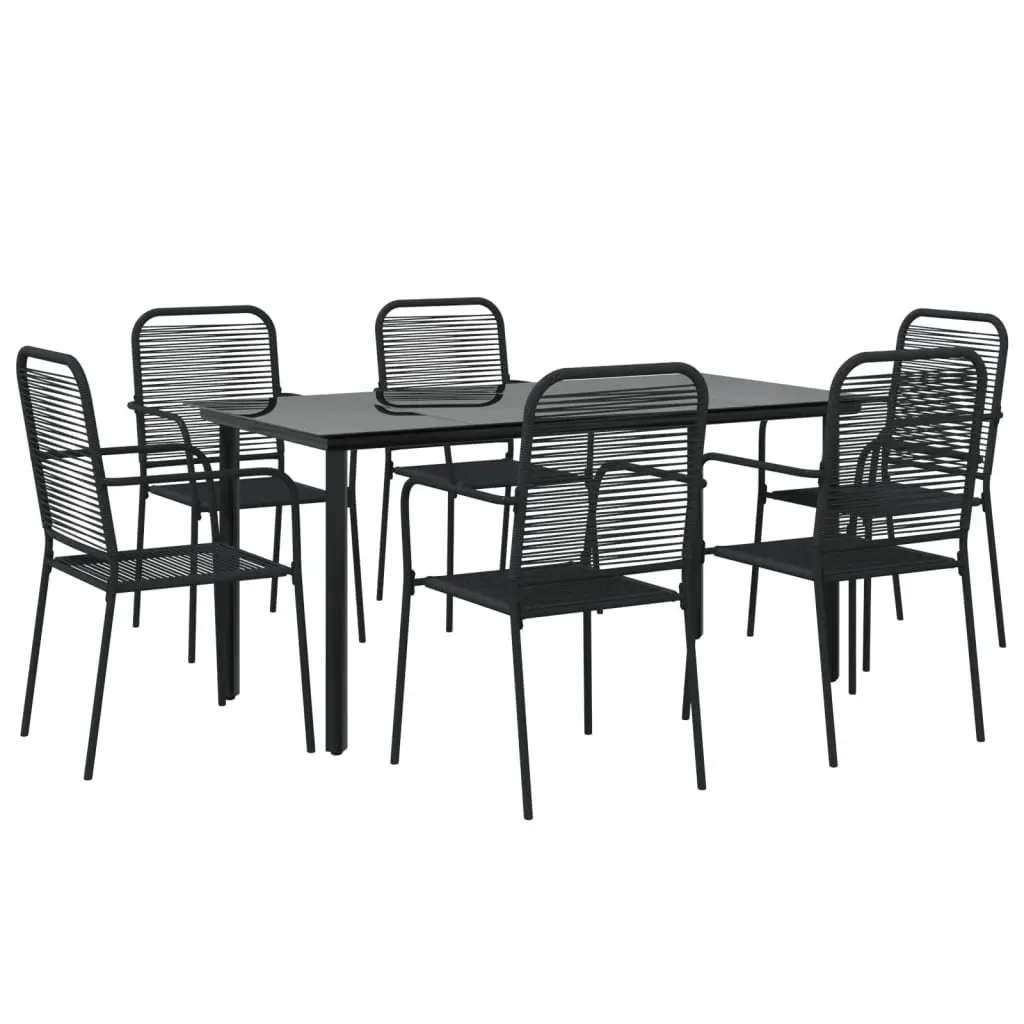 Garden Dining Set Outdoor Furniture 7 Piece Black Cotton Rope Steel Frame