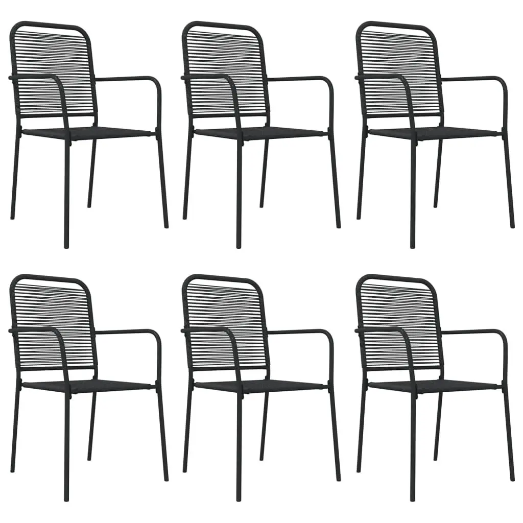 Garden Dining Set Outdoor Furniture 7 Piece Black Cotton Rope Steel Frame