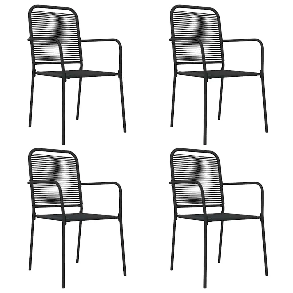 5 Piece Garden Dining Set Black Cotton Rope Steel Outdoor Patio Furniture