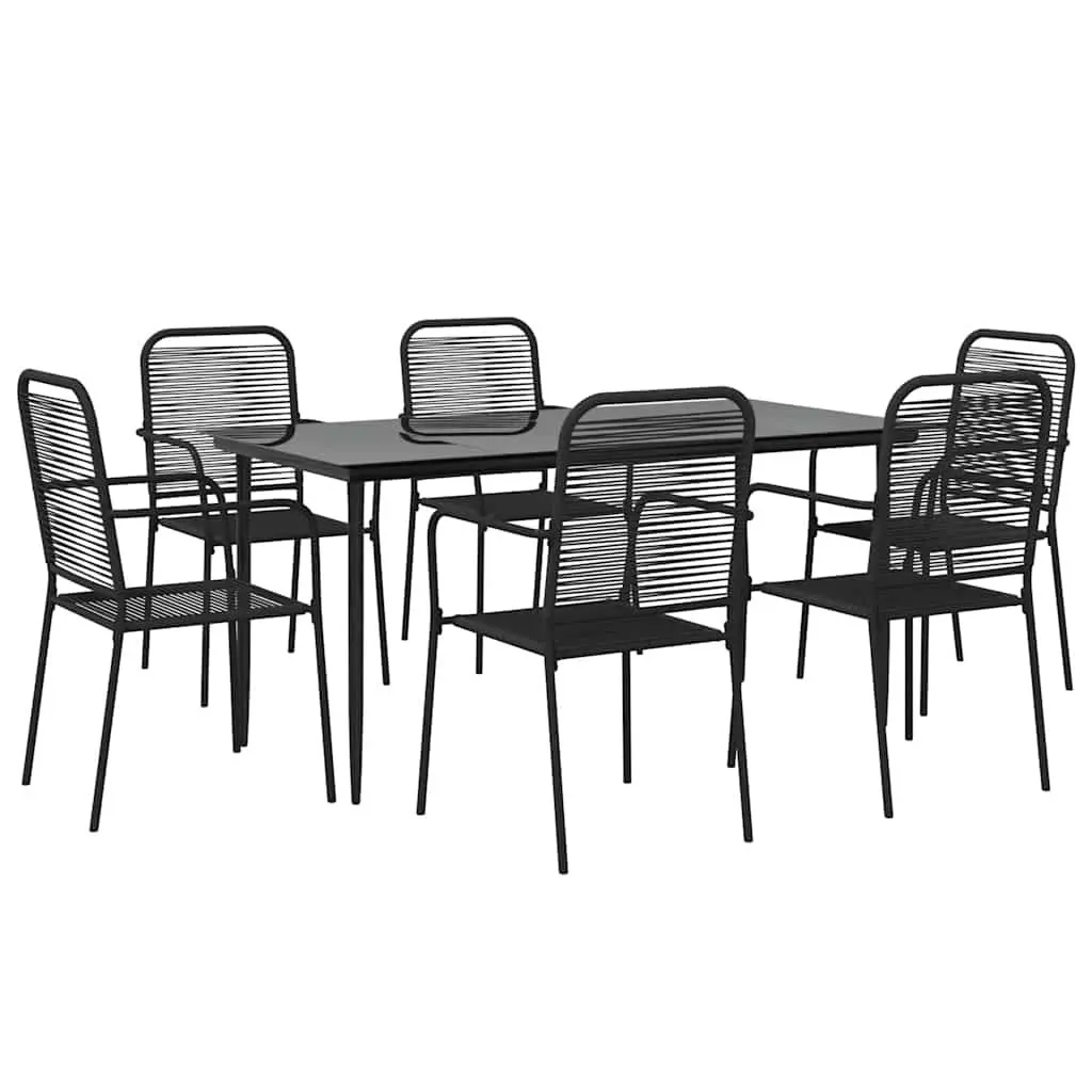 7 Piece Garden Dining Set Black Cotton Rope Steel Outdoor Patio Furniture