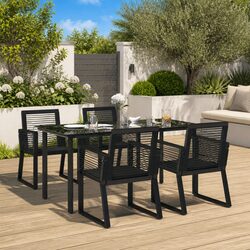 Garden Dining Set 5 Piece Black PVC Rattan Outdoor Furniture Patio Table Chairs