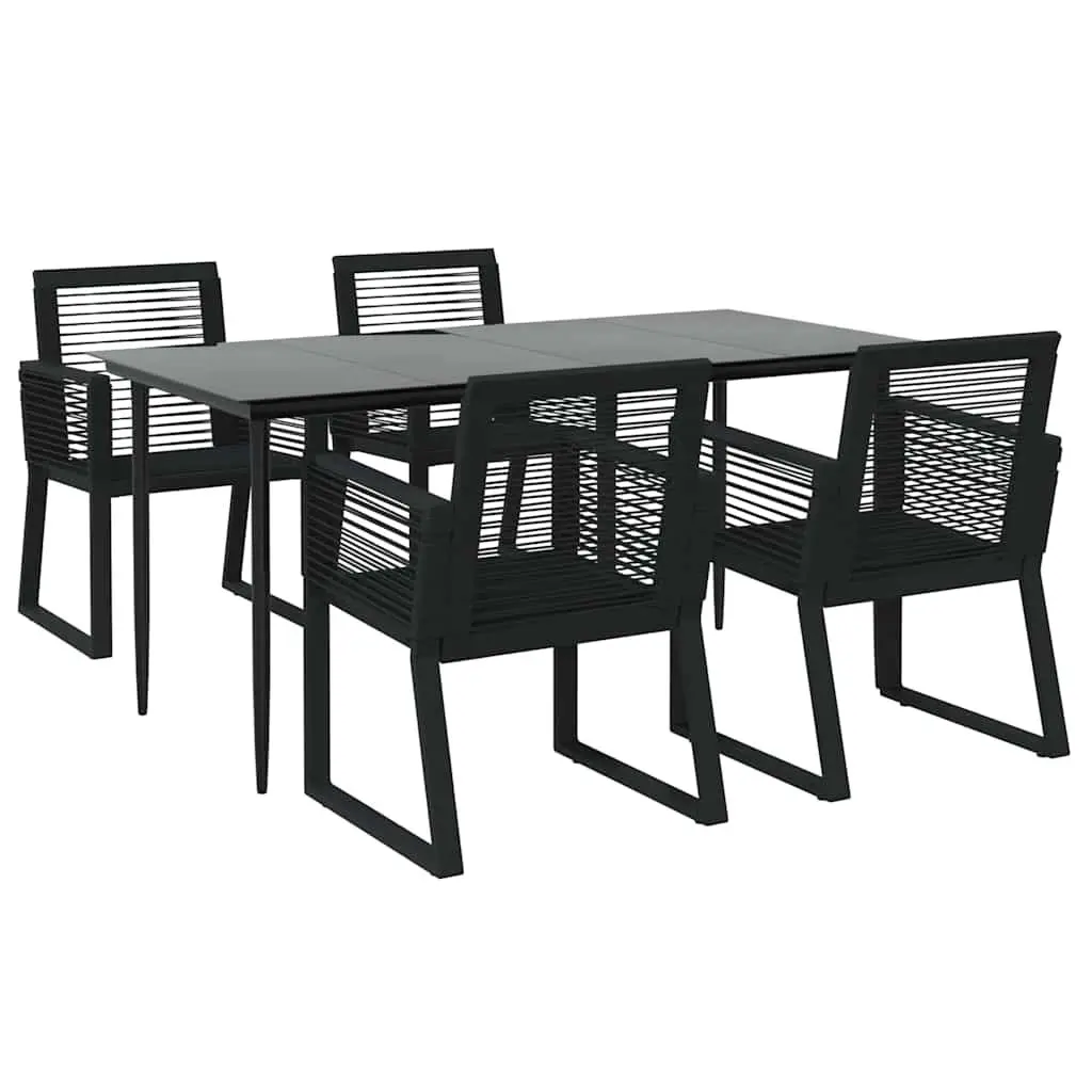 Outdoor Garden Dining Set 5 Piece Black Rattan Chairs Table Patio