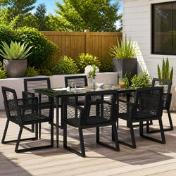 Specifications of 7 Piece Garden Dining Set with Black Rattan