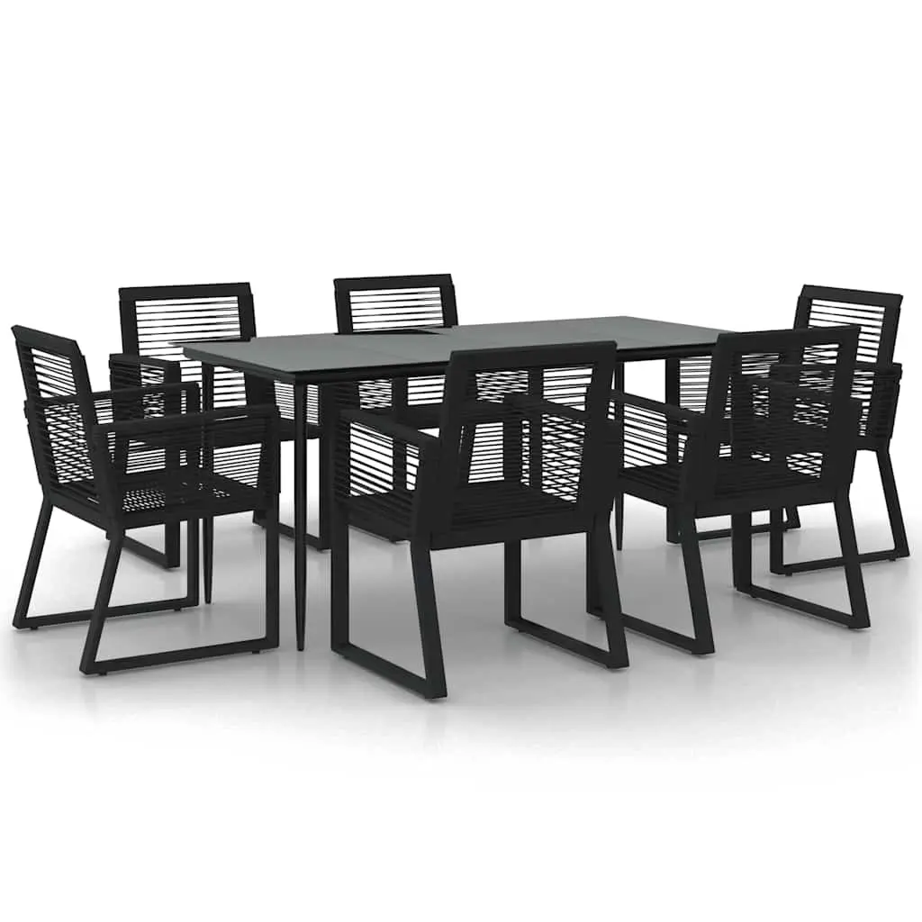 Outdoor Dining Set 7 Piece for Garden Black Rattan Chairs and Table