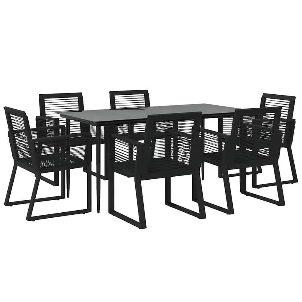 Outdoor Dining Set 7 Piece for Garden Black Rattan Chairs and Table