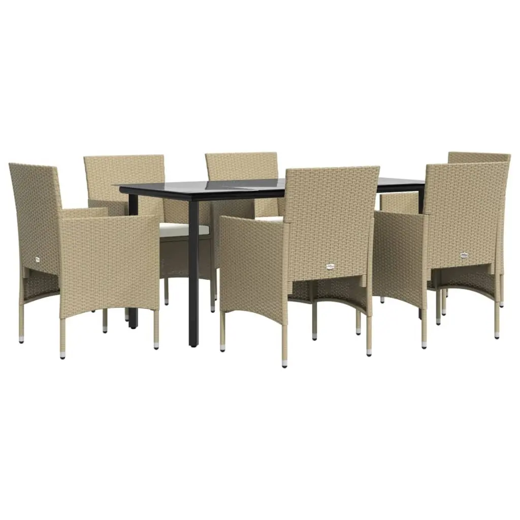 7 Piece Outdoor Dining Set Garden Furniture Patio Table Chairs Beige Cushions