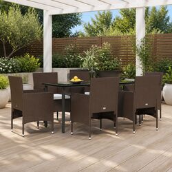7 Piece Garden Dining Set Outdoor Furniture with Cushions Brown Black
