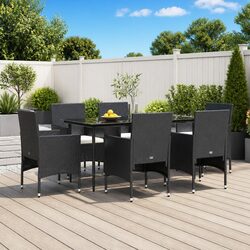 7 Piece Garden Dining Set: Black, Rattan, and Steel