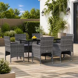 7 Piece Grey Black Dining Set for Outdoor Use: Specs Inside