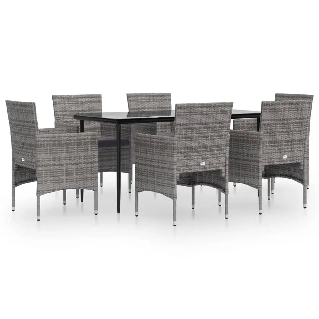 7 Piece Outdoor Garden Dining Set Grey Black Chairs Table Cushions