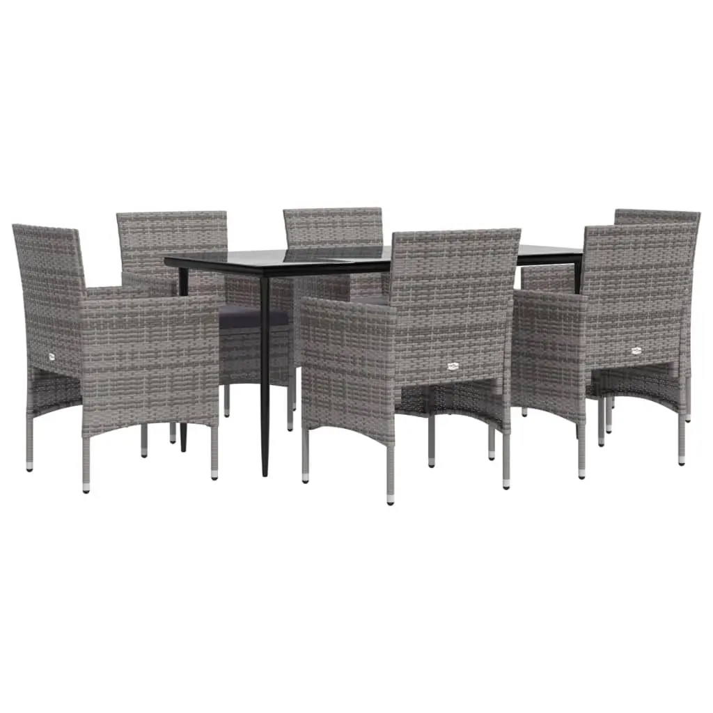 7 Piece Outdoor Garden Dining Set Grey Black Chairs Table Cushions