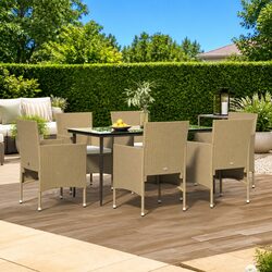7 Piece Outdoor Dining Set - Beige, 1 Table & 6 Chairs