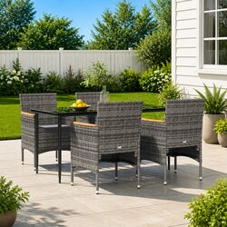 Garden Dining Set 5 Piece Outdoor Furniture with Cushions Grey Black