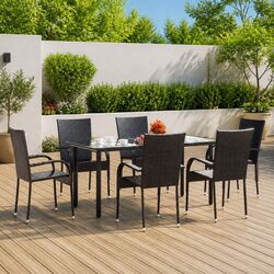 Specifications for 7-Piece Black Poly Rattan Dining Set