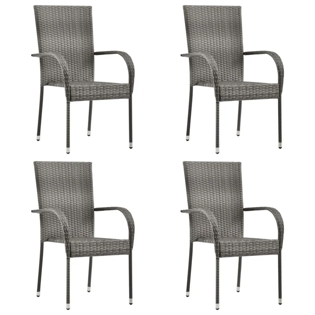 5 Piece Garden Dining Set Grey Outdoor Furniture Poly Rattan Chairs Table