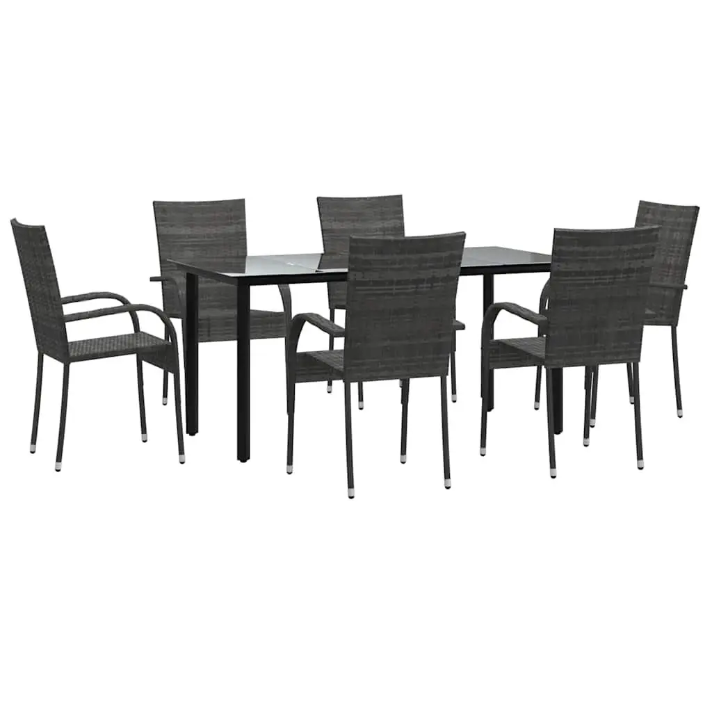 7 Piece Grey Poly Rattan Outdoor Dining Set