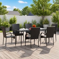 Specifications of 7 Piece Outdoor Dining Set: Black PE Rattan
