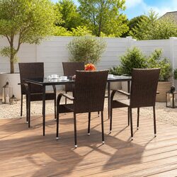 5-Piece Dining Set: 1 Table, 4 Chairs, Brown Poly Rattan