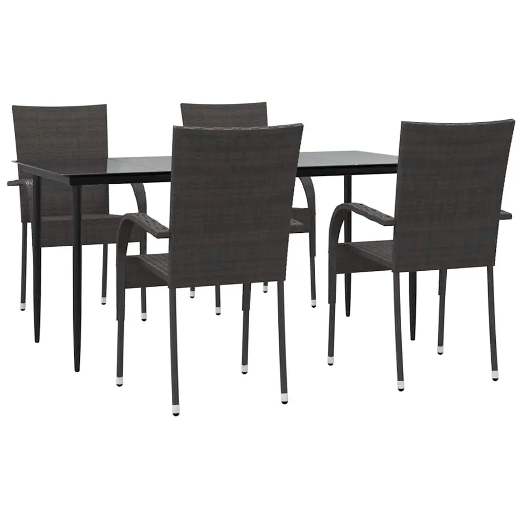 5 Piece Outdoor Garden Dining Set Brown Poly Rattan Chairs Table Furniture
