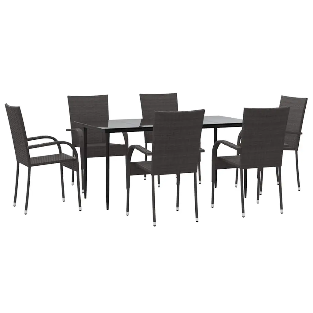 Outdoor Dining Set 7 Piece Garden Patio Brown Poly Rattan Table Chairs