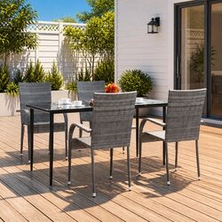 5-Piece Grey Garden Dining Set with Steel Frame