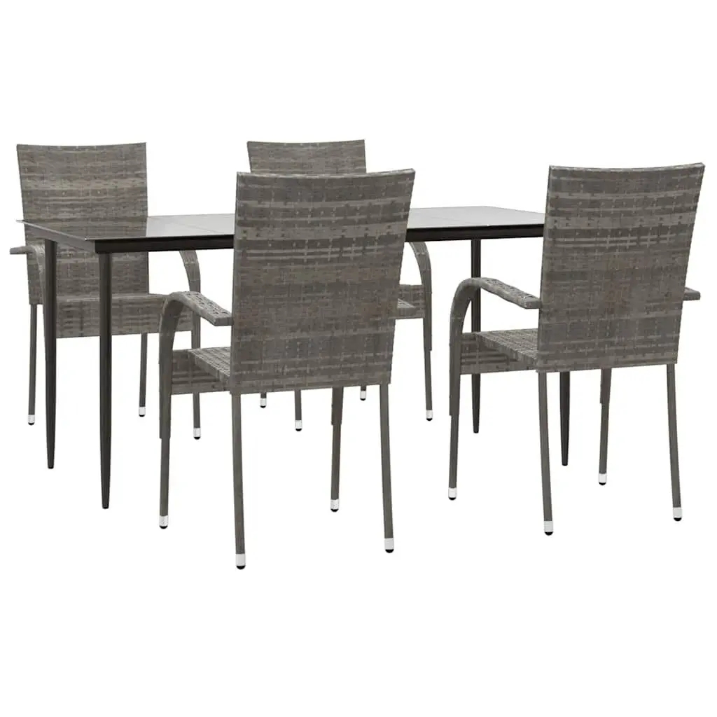 Garden Dining Set Outdoor Use 5 Piece Grey Poly Rattan Patio Table Chairs