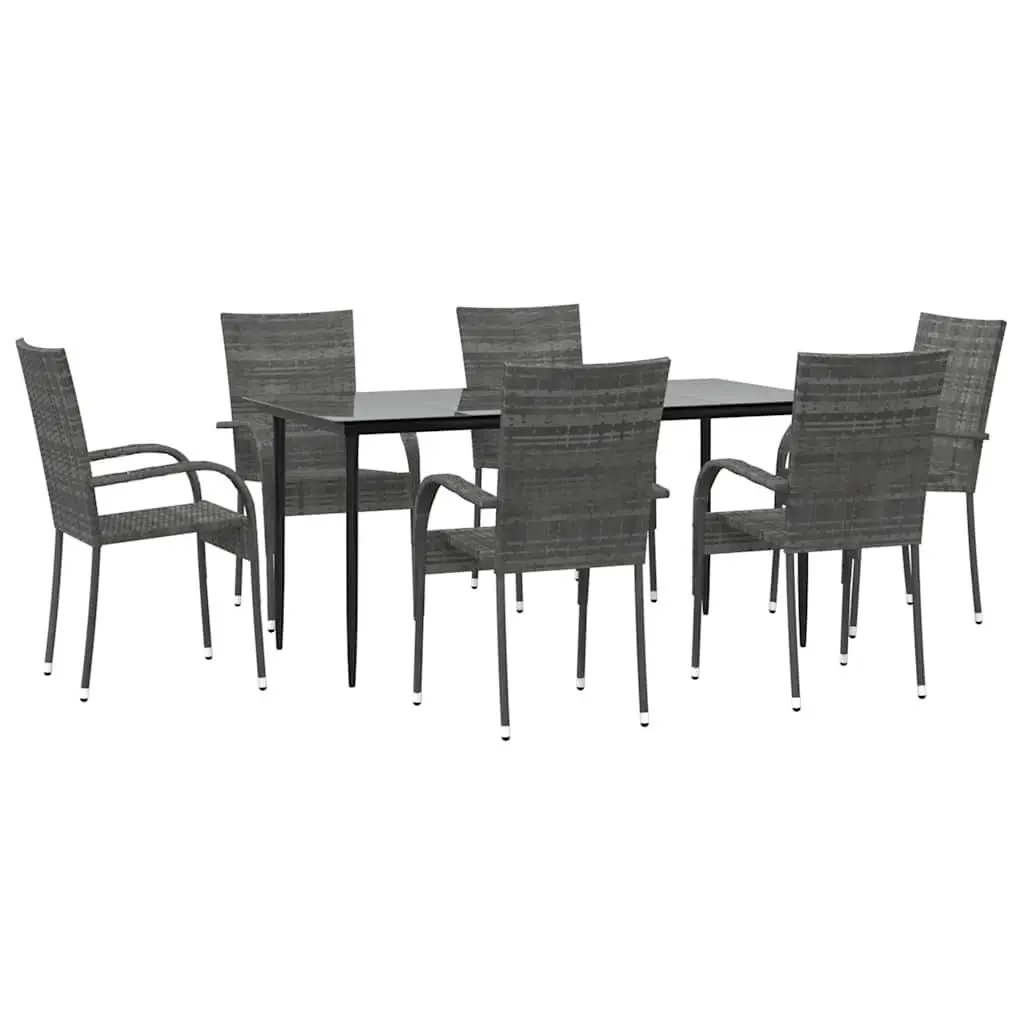 7-Piece Grey Poly Rattan Garden Set