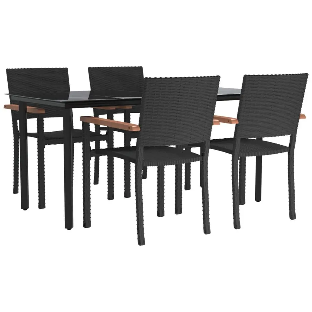 5 Piece Garden Dining Set Black Poly Rattan Outdoor Patio Furniture Table Chairs