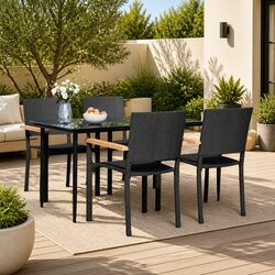 5-Piece Garden Dining Set: Black Chairs and Table Specifications