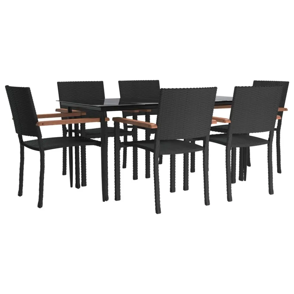 Outdoor Dining Set 7 Piece Black Rattan Patio Furniture Garden Table Chairs
