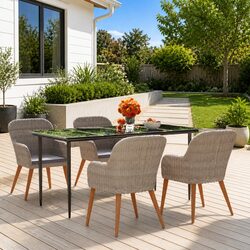Garden Dining Set 5 Piece Outdoor Patio Furniture Brown with Cushions