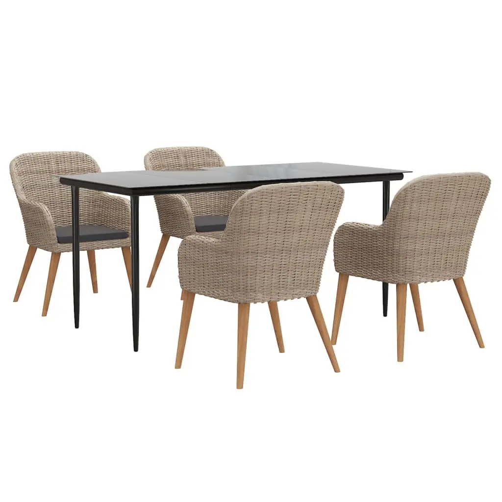 Garden Dining Set 5 Piece Outdoor Patio Furniture Brown with Cushions