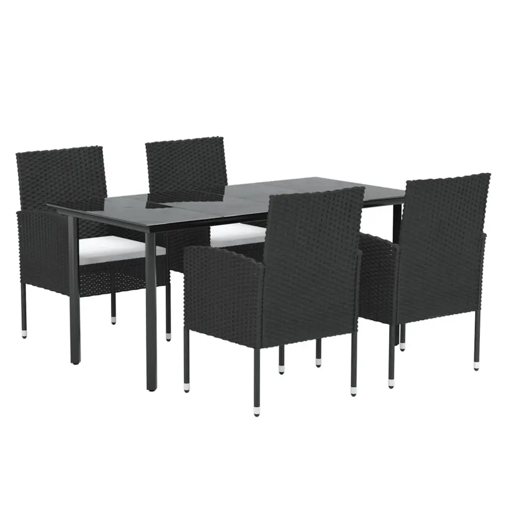 5 Piece Outdoor Dining Set Black Poly Rattan Garden Furniture with Cushions