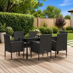 7-Piece Garden Dining Set with Tempered Glass Top