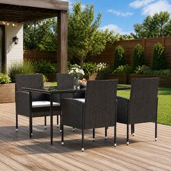 5-Piece Garden Dining Set: Black Poly Rattan Furniture