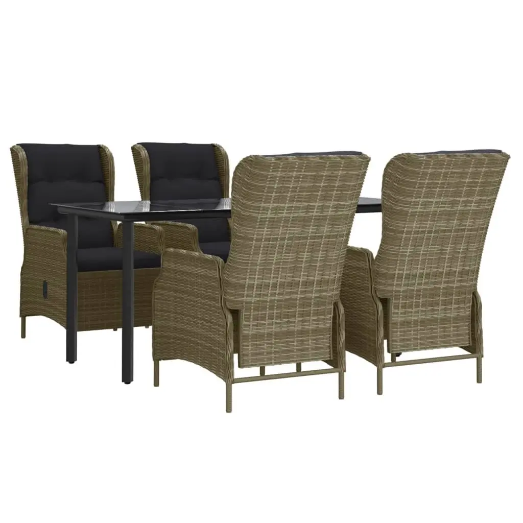 5 Piece Outdoor Dining Set Patio Garden Furniture Brown Poly Rattan with Cushions and Adjustable Backrests