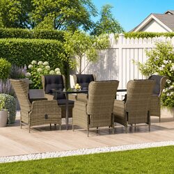 Garden Dining Set: 7-Piece Brown Poly Rattan Furniture