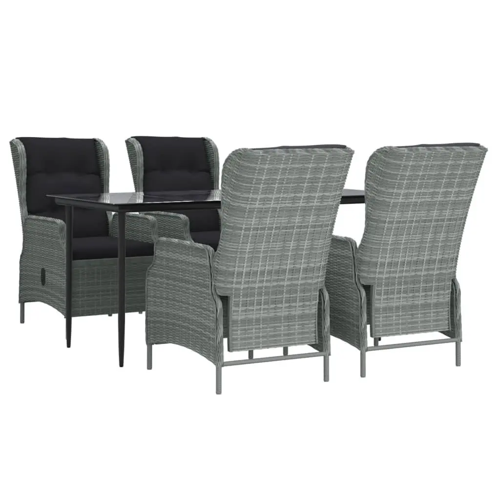 5 Piece Outdoor Furniture Set Grey Poly Rattan Dining Set with Table and Chairs for Garden and Patio