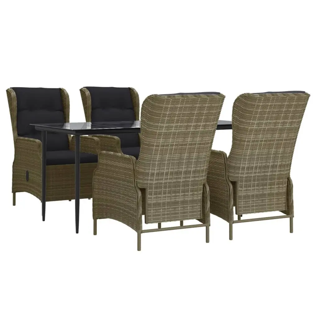5 Piece Outdoor Dining Set Garden Furniture Brown Rattan Chairs and Table with Adjustable Backrest for Relaxation