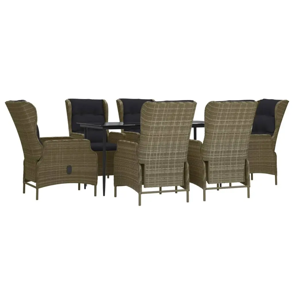 7 Piece Outdoor Garden Dining Set Brown Poly Rattan Patio Furniture with Chairs