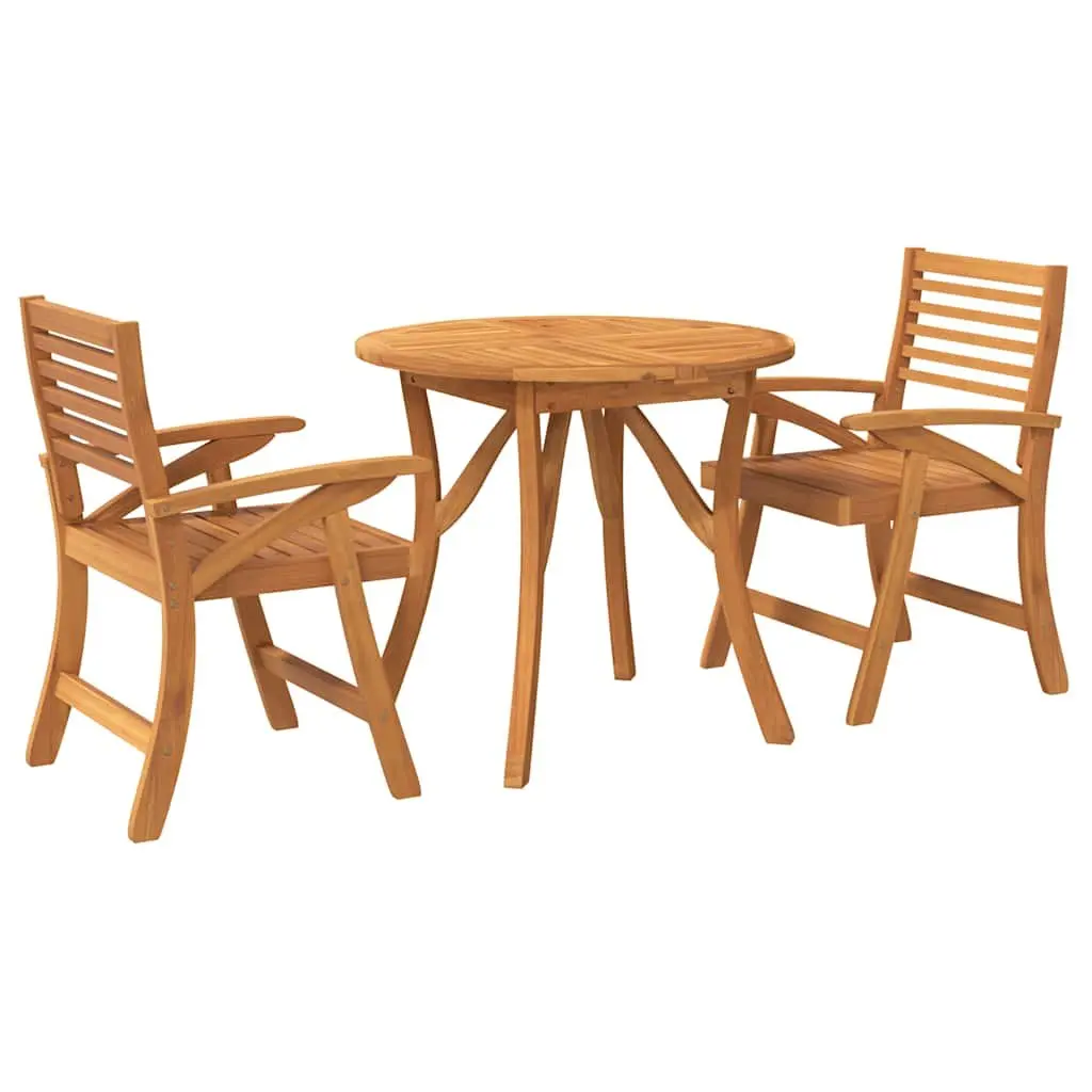 Outdoor Dining Set 3 Piece Brown Acacia Wood Furniture for Garden Patio Table and Chairs