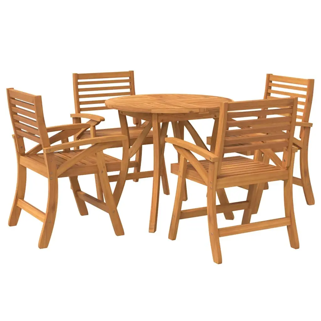 Garden Dining Set Outdoor Use 5 Piece Brown Solid Wood Acacia Table Chairs