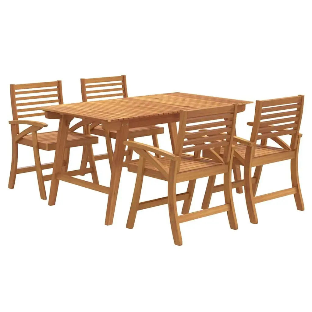 Outdoor Dining Set 5 Piece Solid Acacia Wood Furniture Brown Table and Chairs