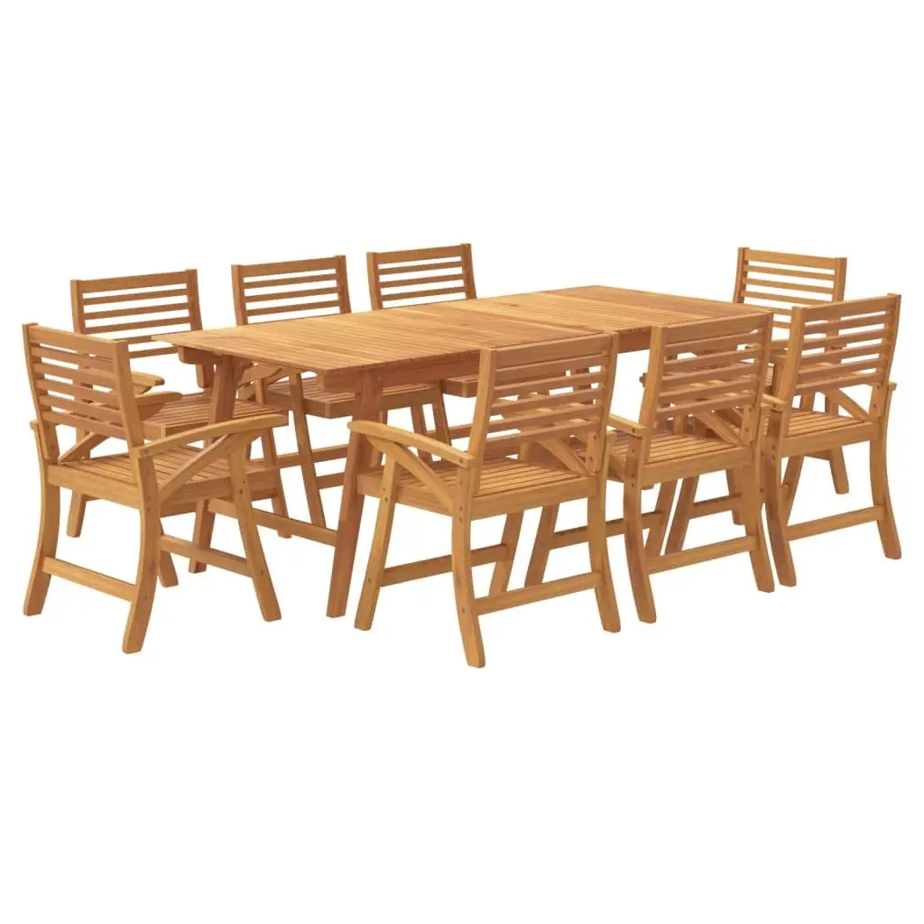 Garden Dining Set 9 Piece Outdoor Patio Furniture Brown Acacia Wood Table Chairs