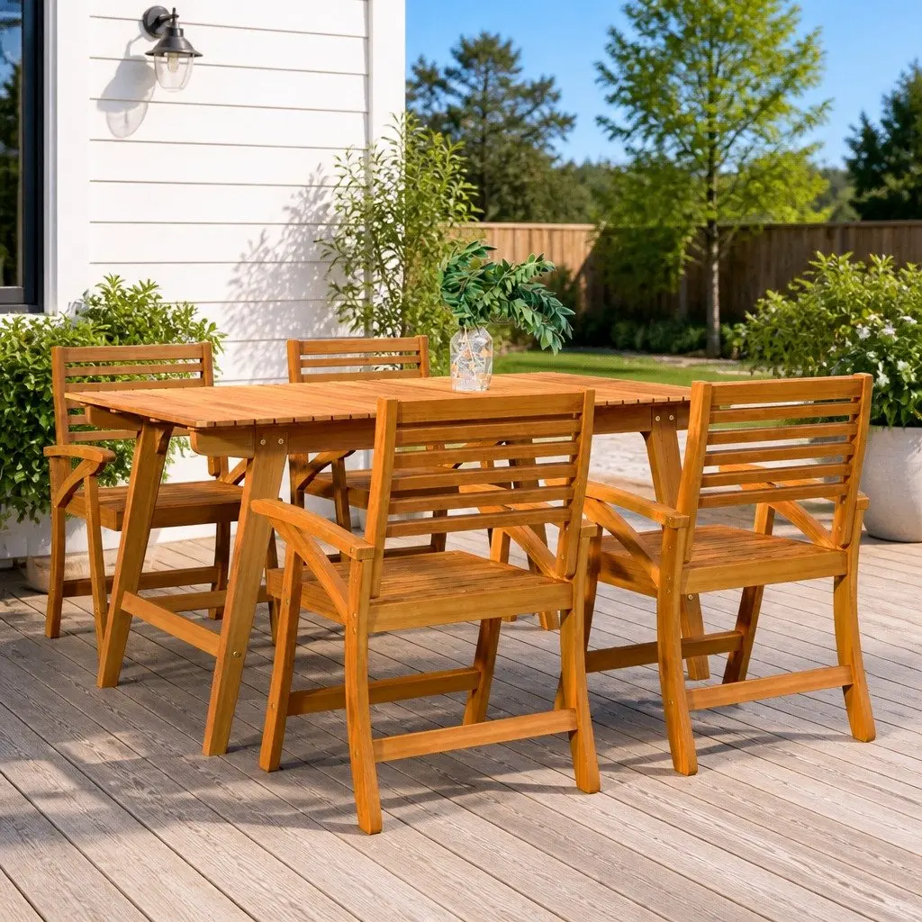 Outdoor Chairs Garden Patio Set 4 Piece Brown Wooden Furniture